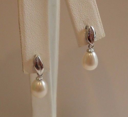 LADIES DESIGNER DANGLING MARQUISE SHAPE PEARL STUD EARRINGS 925 STERLING SILVER