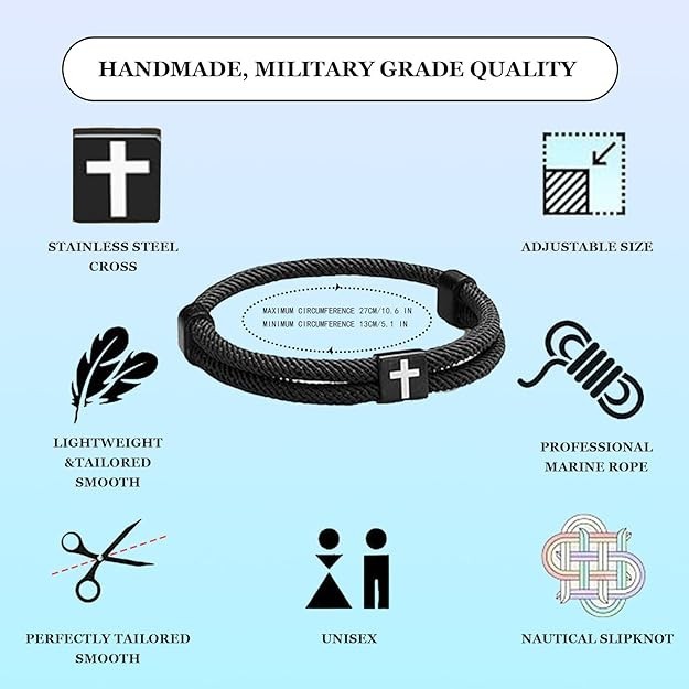 4Pcs Bracelets, Cross Bracelet for Men, Adjustable Braided Christian Bracelets