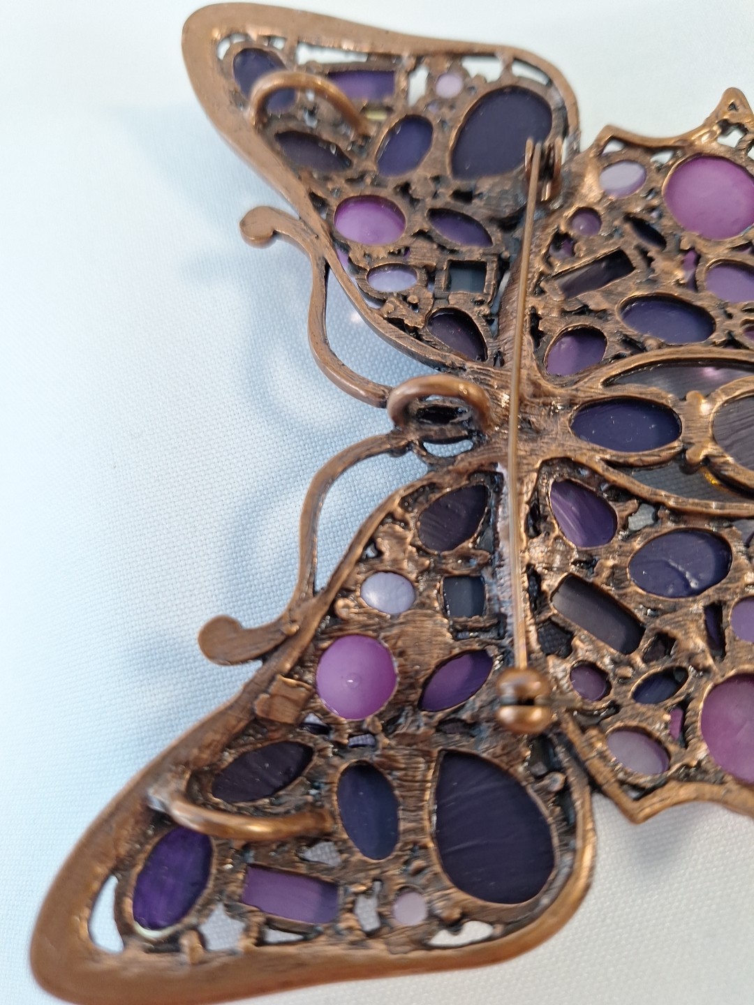 Large Copper Butterfly Gold & Purple Brooch-Pendant
