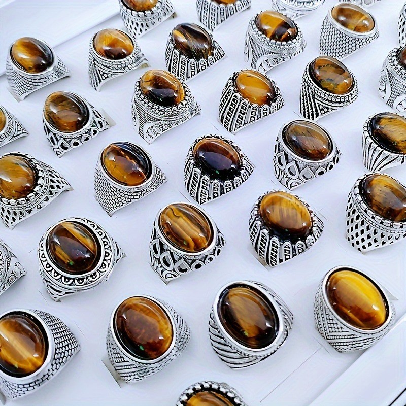 Tiger Eye Gemstone 20pcs Wholesale Lot Mixed Rings Jewelry Natural Stone US 7-11