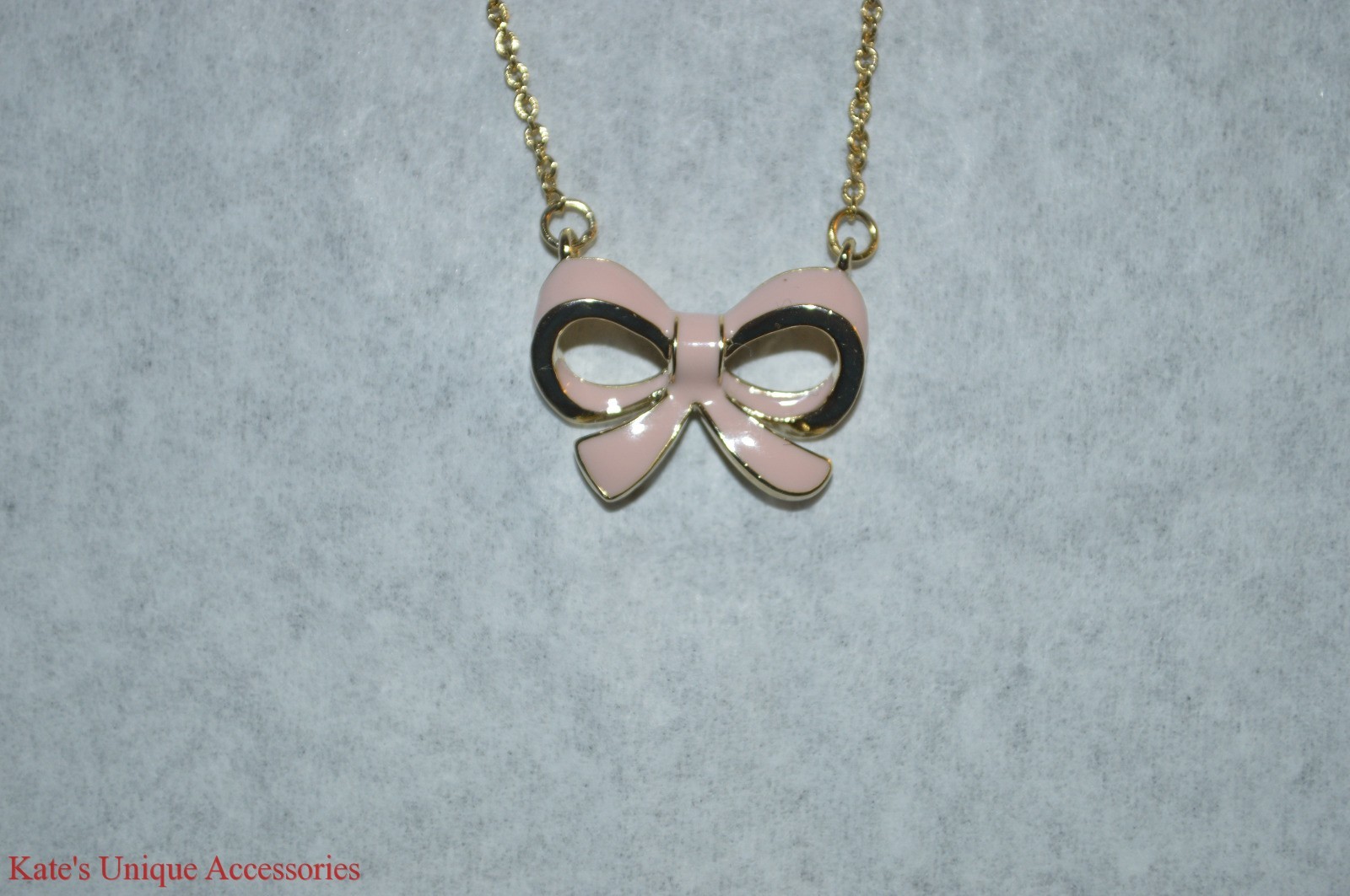 Lovely Gold Tone Chain & Pink Bow Tie Pendant Necklace Great Gift Idea For HER