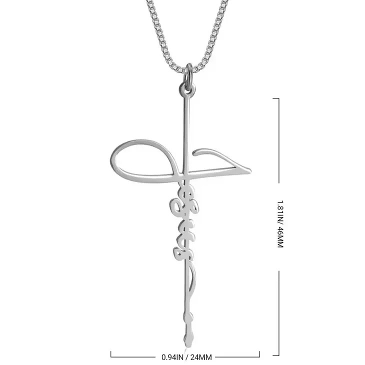 Jesus Cross Pendant Necklace Adjustable Box Chain Christian Gift for Women Men