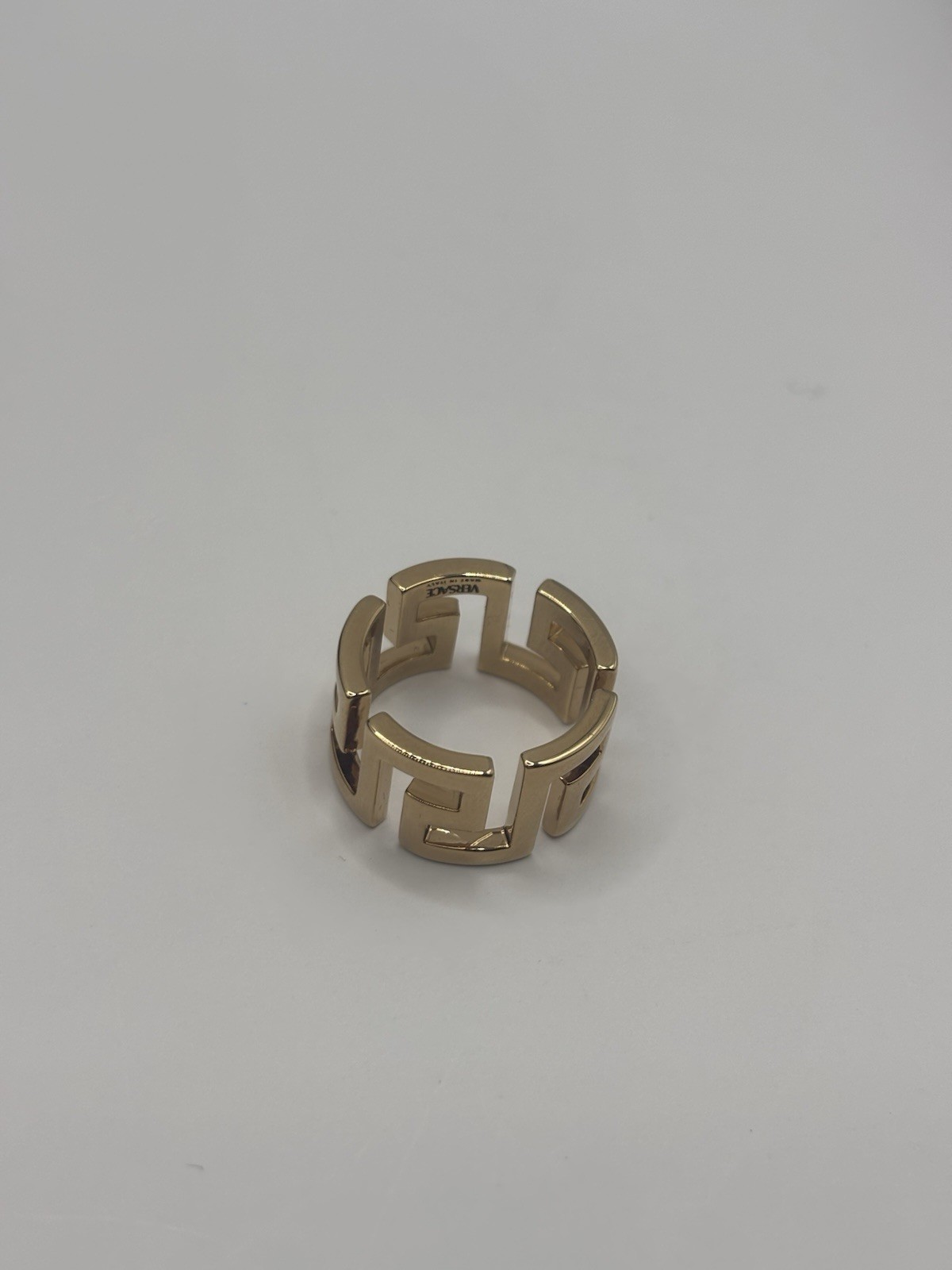 NIB Versace Greca Logo Gold Cut Out Wide Band Ring Sz 13 IT $350.