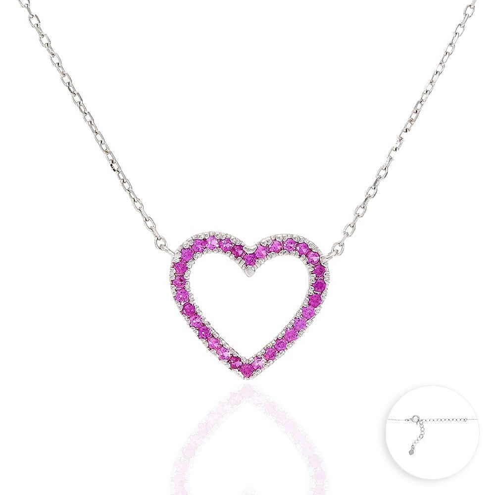 14K Real Gold White Gold Open Heart CZ Pendant Necklace 18″