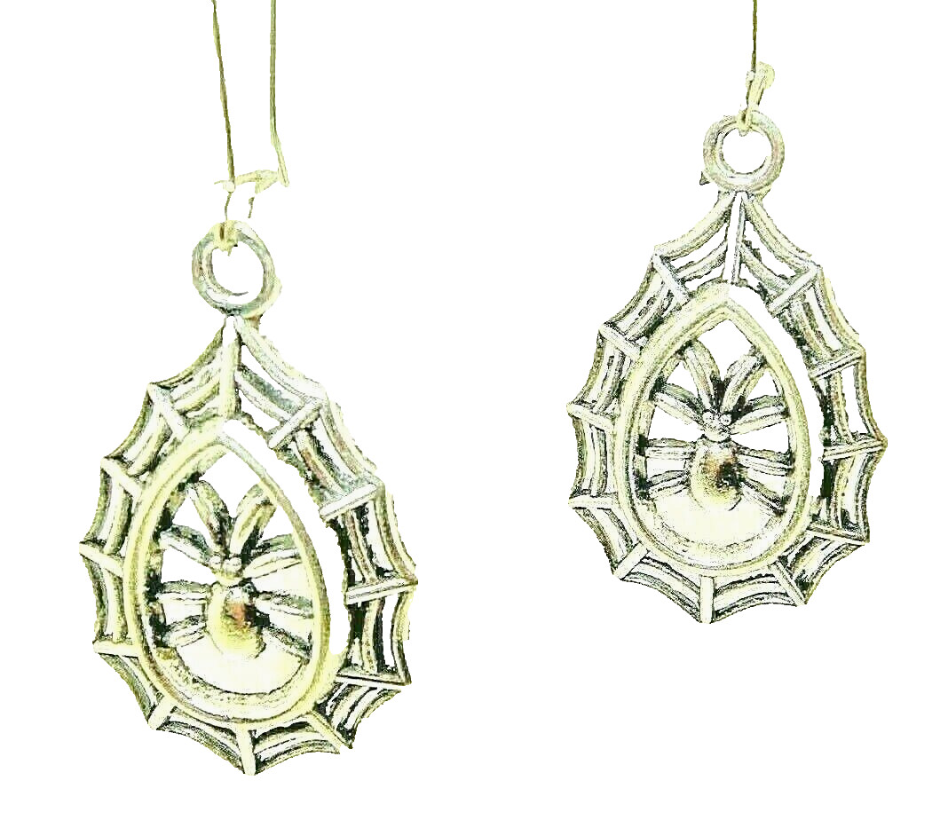 New SPIDER in Teardrop-shape Web Silver-tone Drop Dangle Earrings 2-1/8″ Long