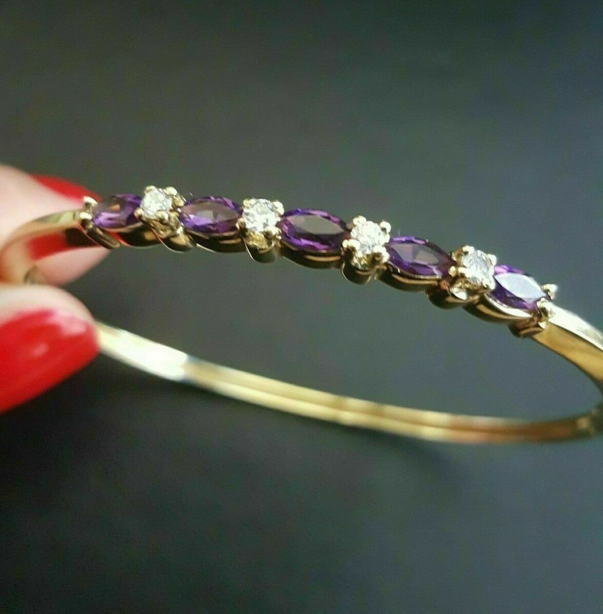 5.80Ct Marquise Cut Simulated Purple Amethyst Bangle 925 Silver Gold Plated