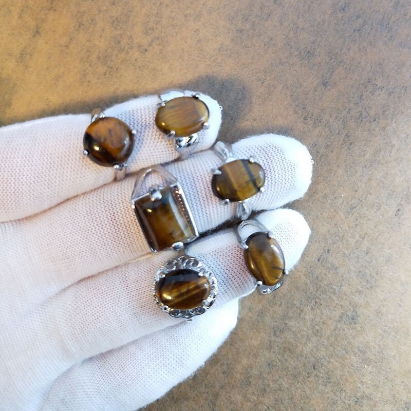 Wholesale 100Pcs Lot Mixed Ring Natural Stone Rings Women Gemstone Jewelry Bulk
