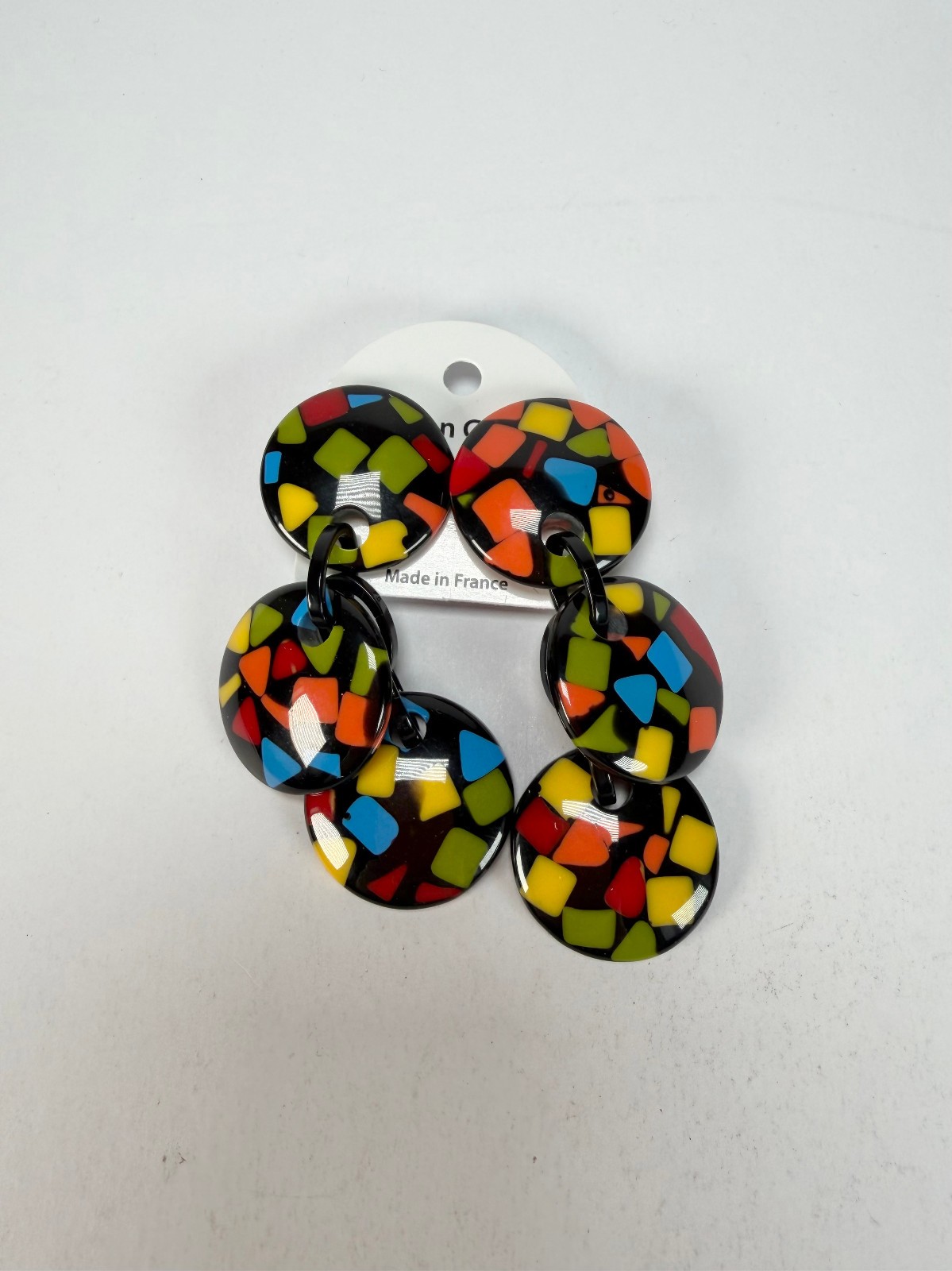 Marion Godart Confetti “Pendentif Triple Art Deco Pendant Resin Clip On Earrings