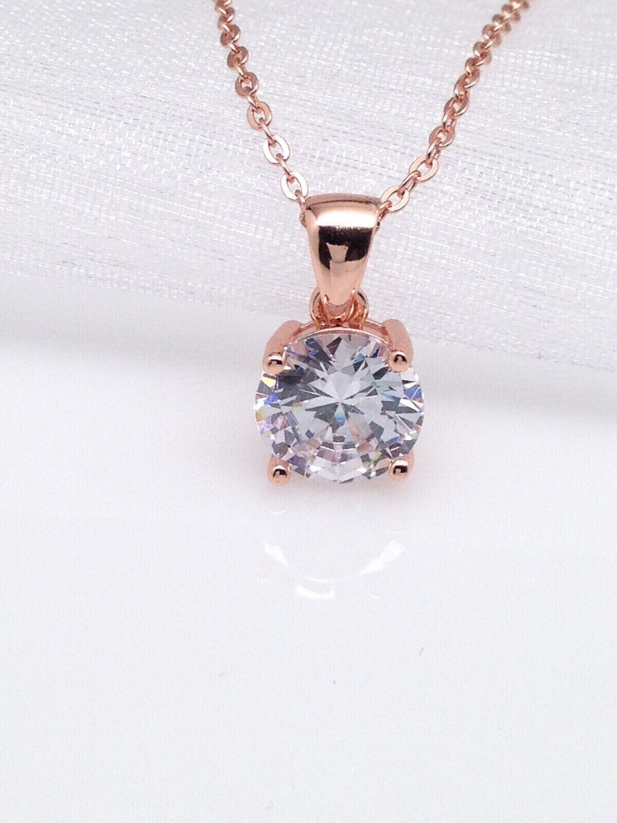 925 Sterling Silver CZ Round Solitaire Pendant Necklace 1.75 Ct 7.8mm 18″ Women