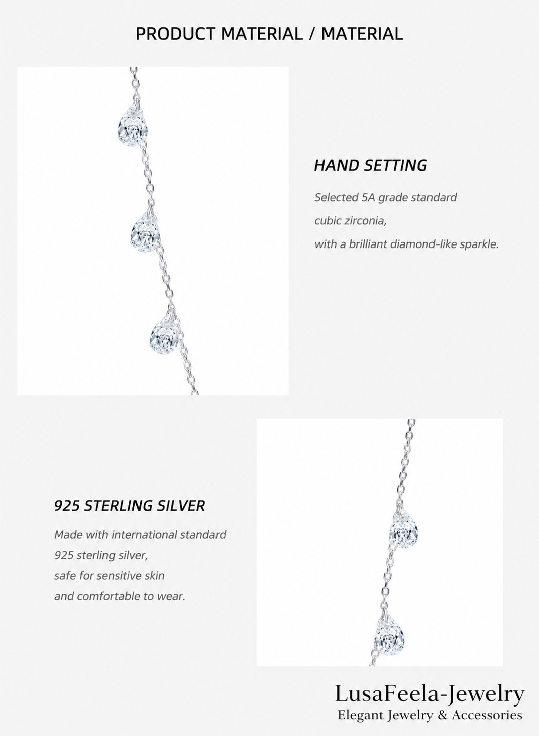 925 Sterling Silver CZ Teardrop Station Choker Necklace for Women