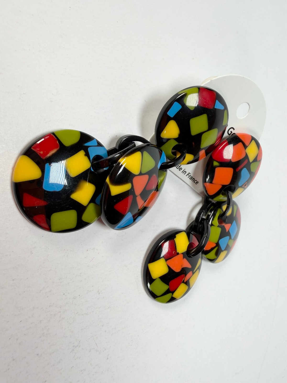 Marion Godart Confetti “Pendentif Triple Art Deco Pendant Resin Clip On Earrings
