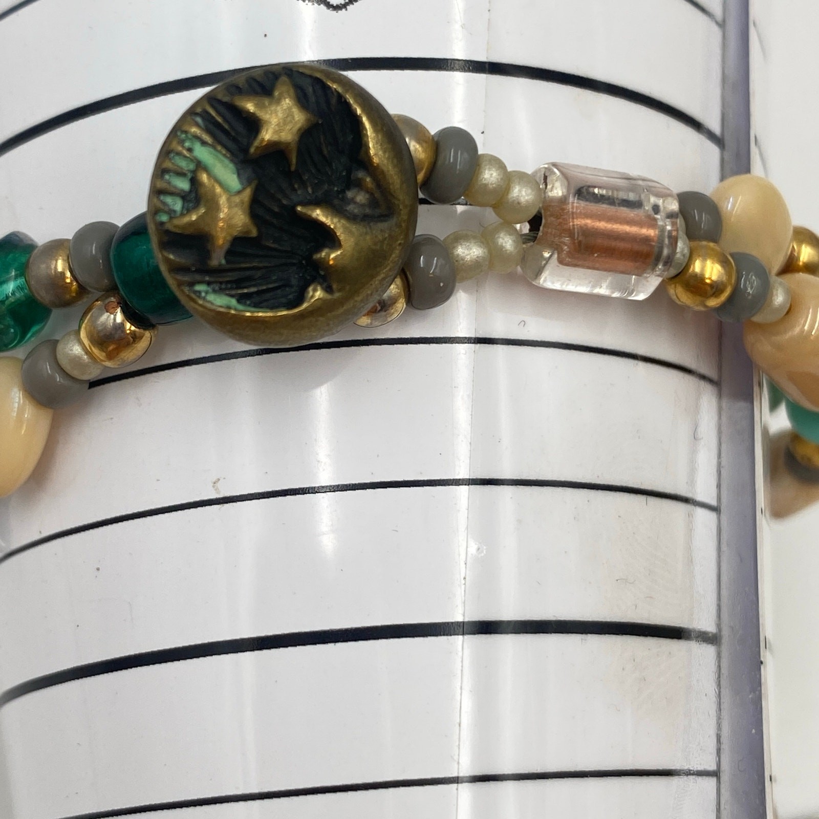 Beautiful Double Strand Bracelet, Earth Tone I Love You Half Moon Stars Bracelet