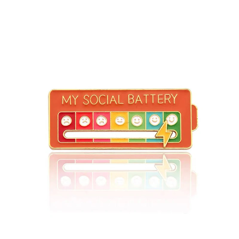 Funny Social Battery Slider Pin – 7-Mood Expression Badge, Cute Interactive Pin