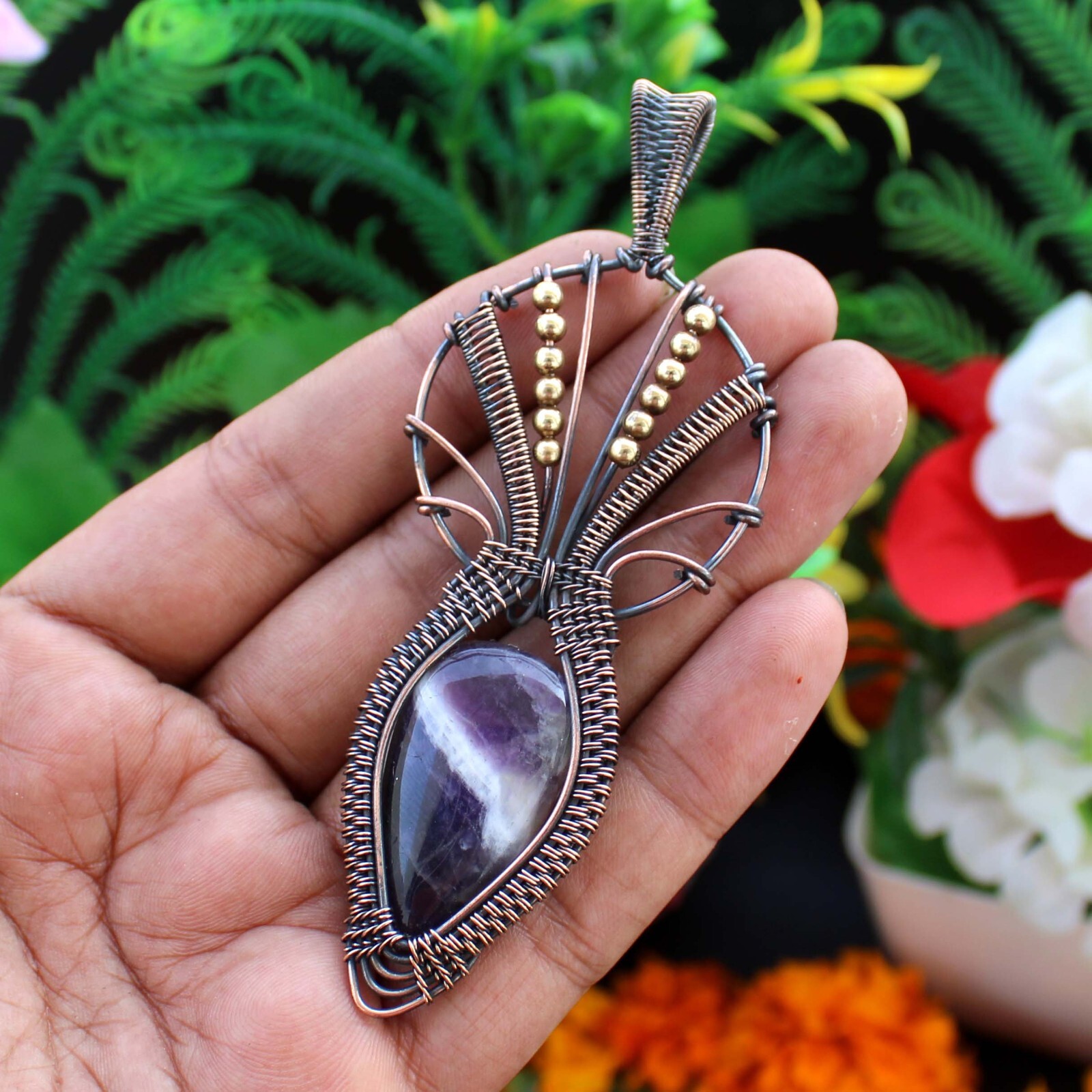 Sage Amethyst Pendant Copper Wire Wrapped Pendant Gemstone Copper Wire Jewelry