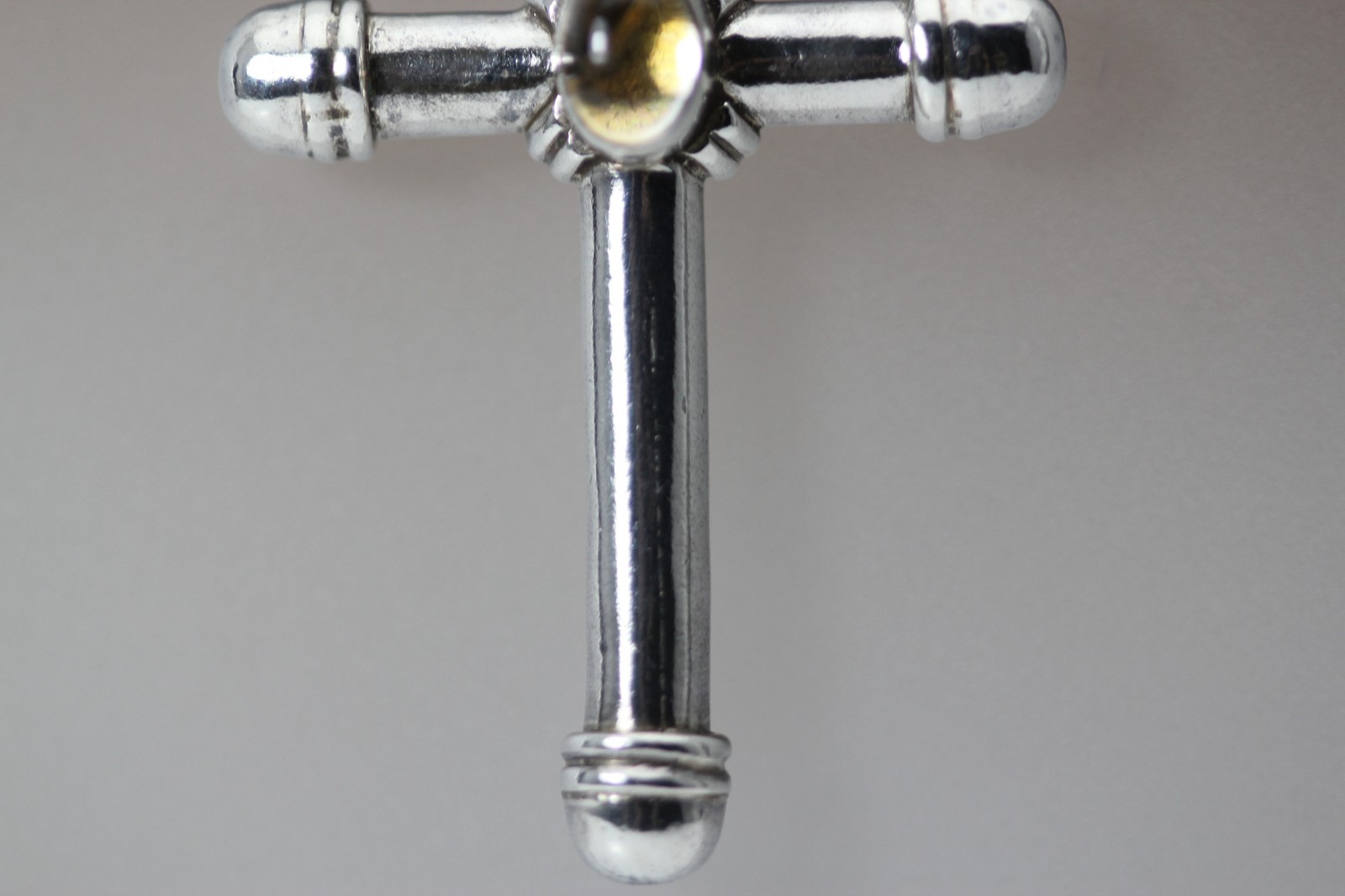 925 Sterling Silver Oval Yellow Stone Large Cross Pendant 7.3 Grams (PEN10218)