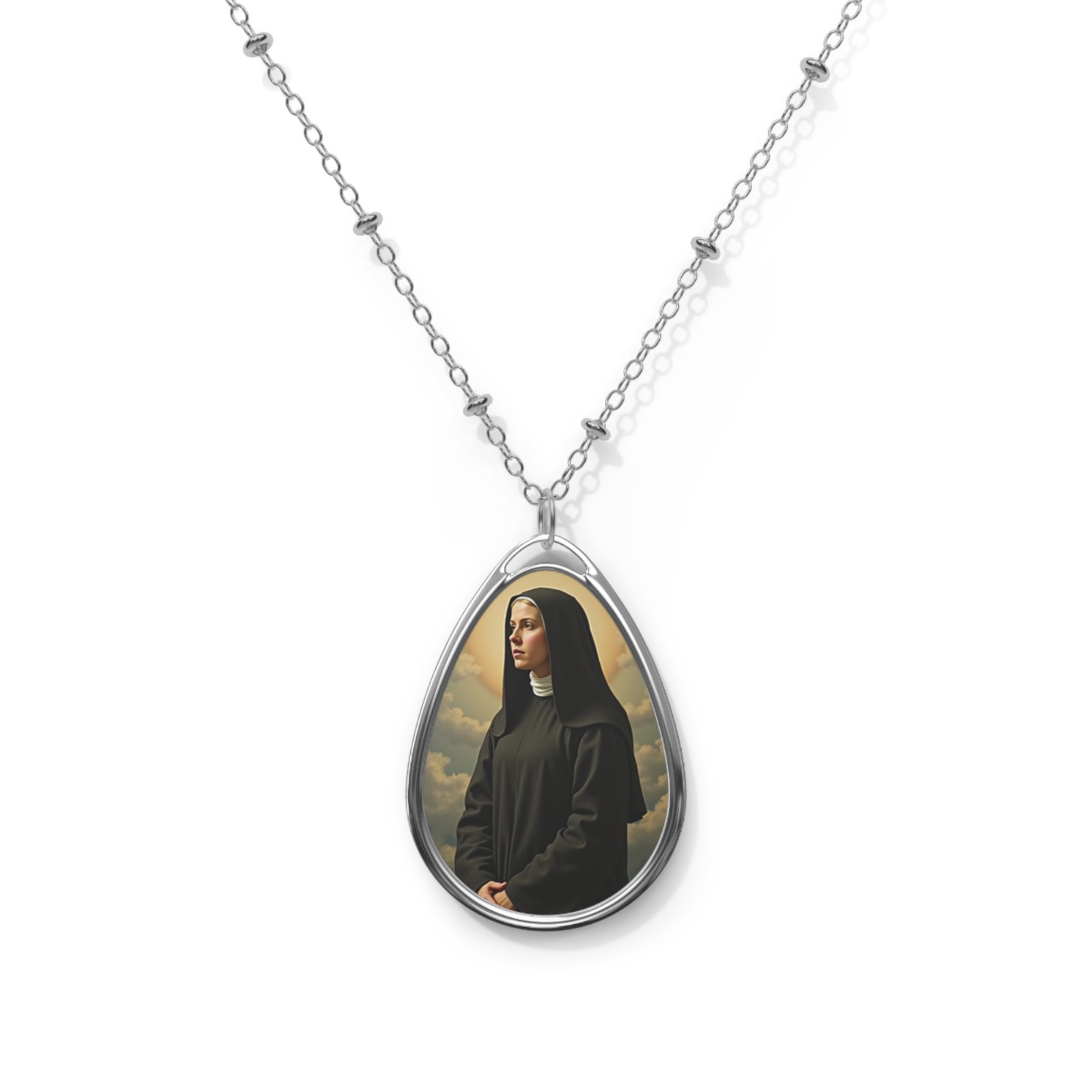 Saint Bridget Of Sweden, Oval Pendant Necklace, Christian Gift