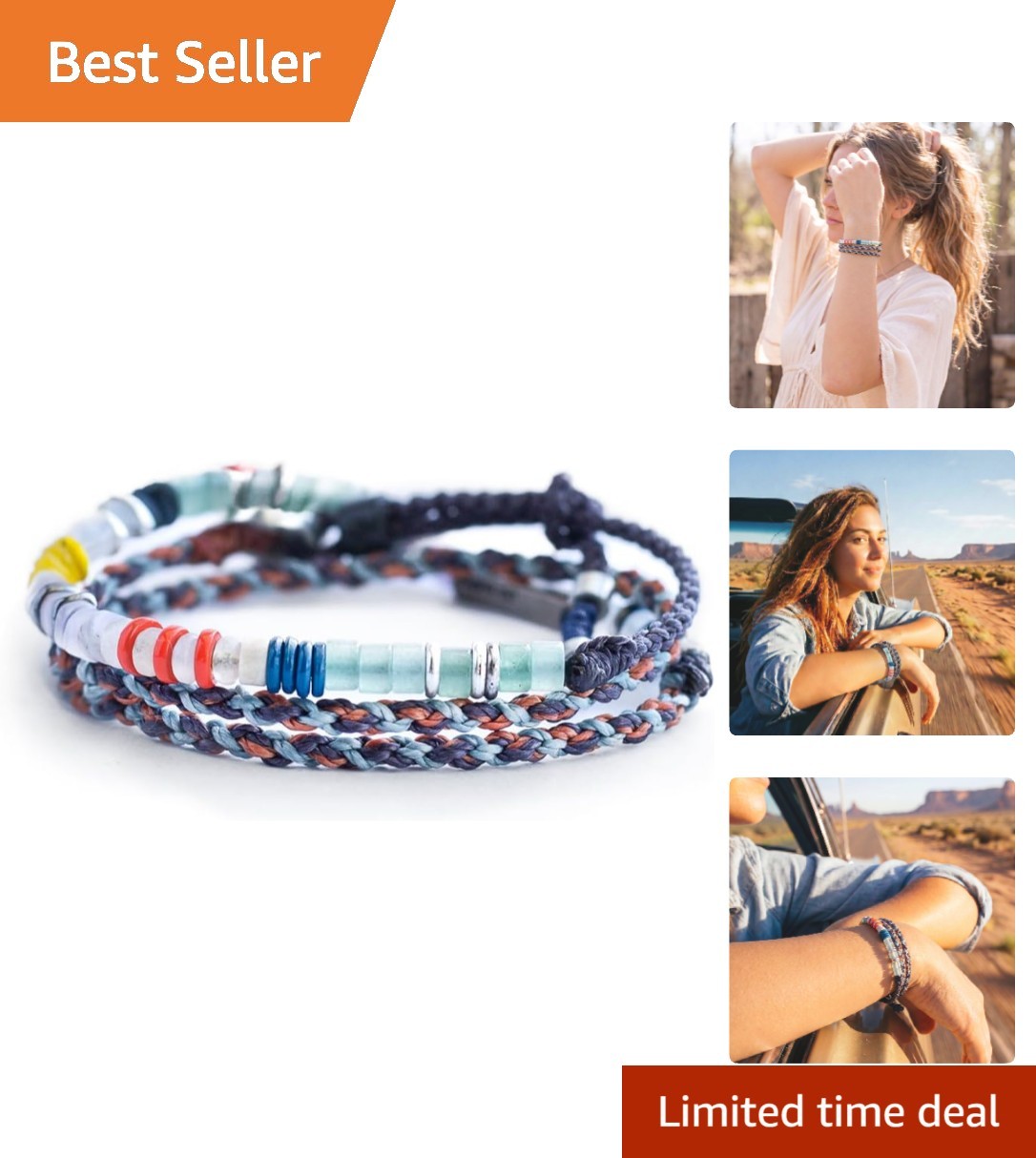 Handwoven Boho Bracelet Set – Meaningful Gift for Women, 3 Adjustable Styles
