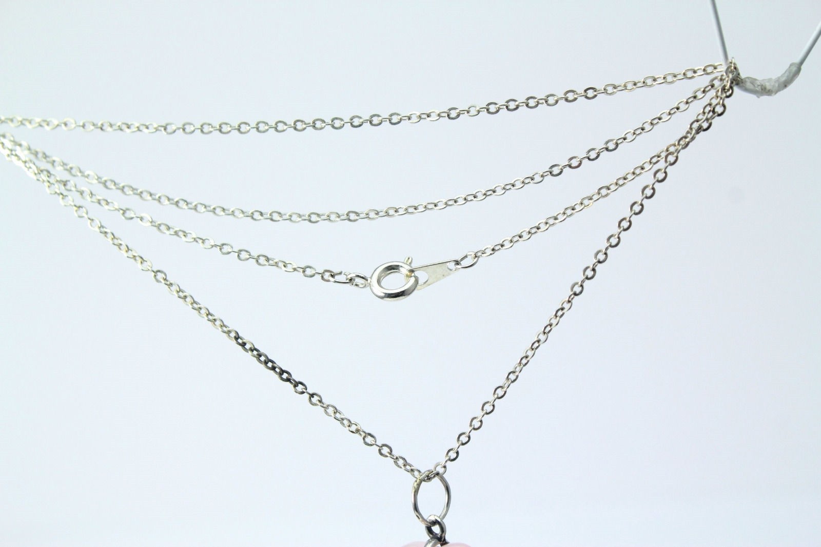 17″ Silver Tone Cable Link Chain with Pink Stone Heart Pendant 4.2 Grams NEC1929