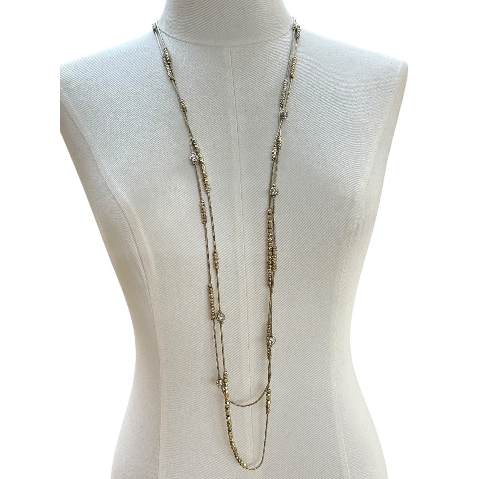 Chicos 2 Strand Brushed Goldtone Dual Strand Sparkly Long Strand String Lobster