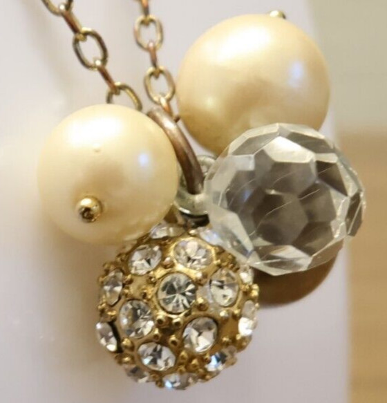 J.Crew necklace imitation pearl cluster clear faceted bead bronzetone adjustable