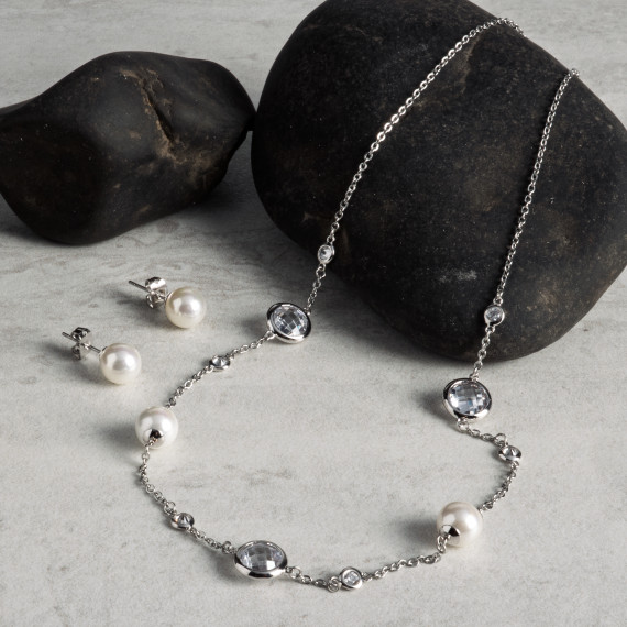 JOIA De Majorca 8mm Organic Man-Made Pearls on Cubic Zicronia Bezel Chain wit…
