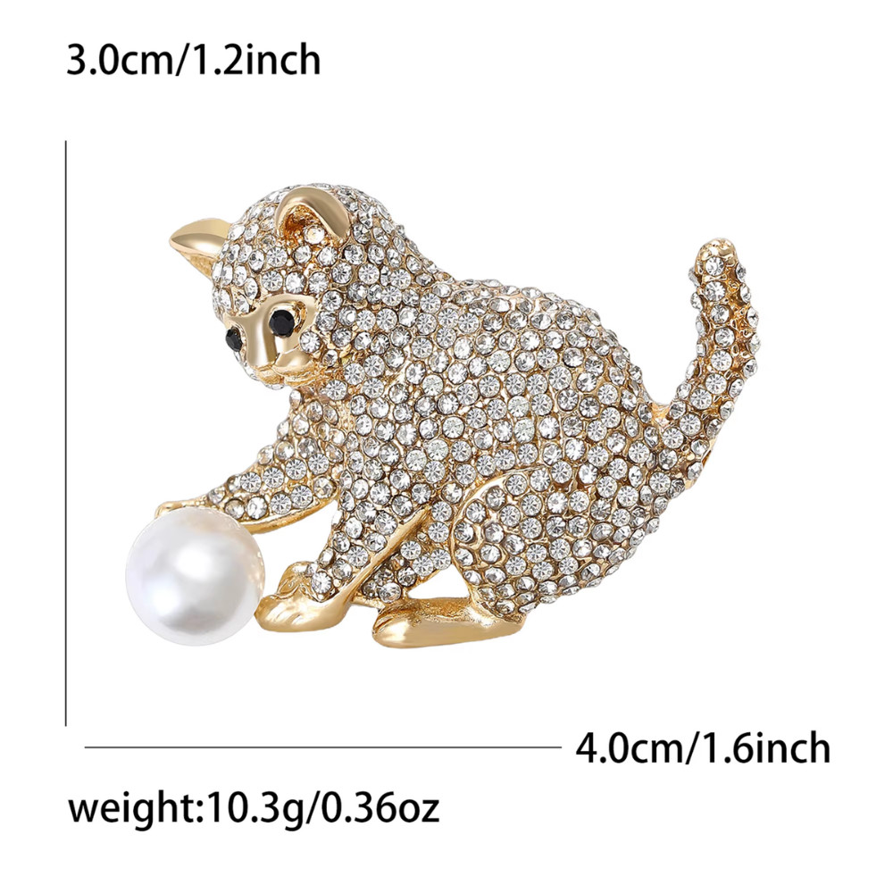 Vintage Style Sparkling Rhinestone Cat Brooch Kitten Pin Cute Animal Jewelry Gif