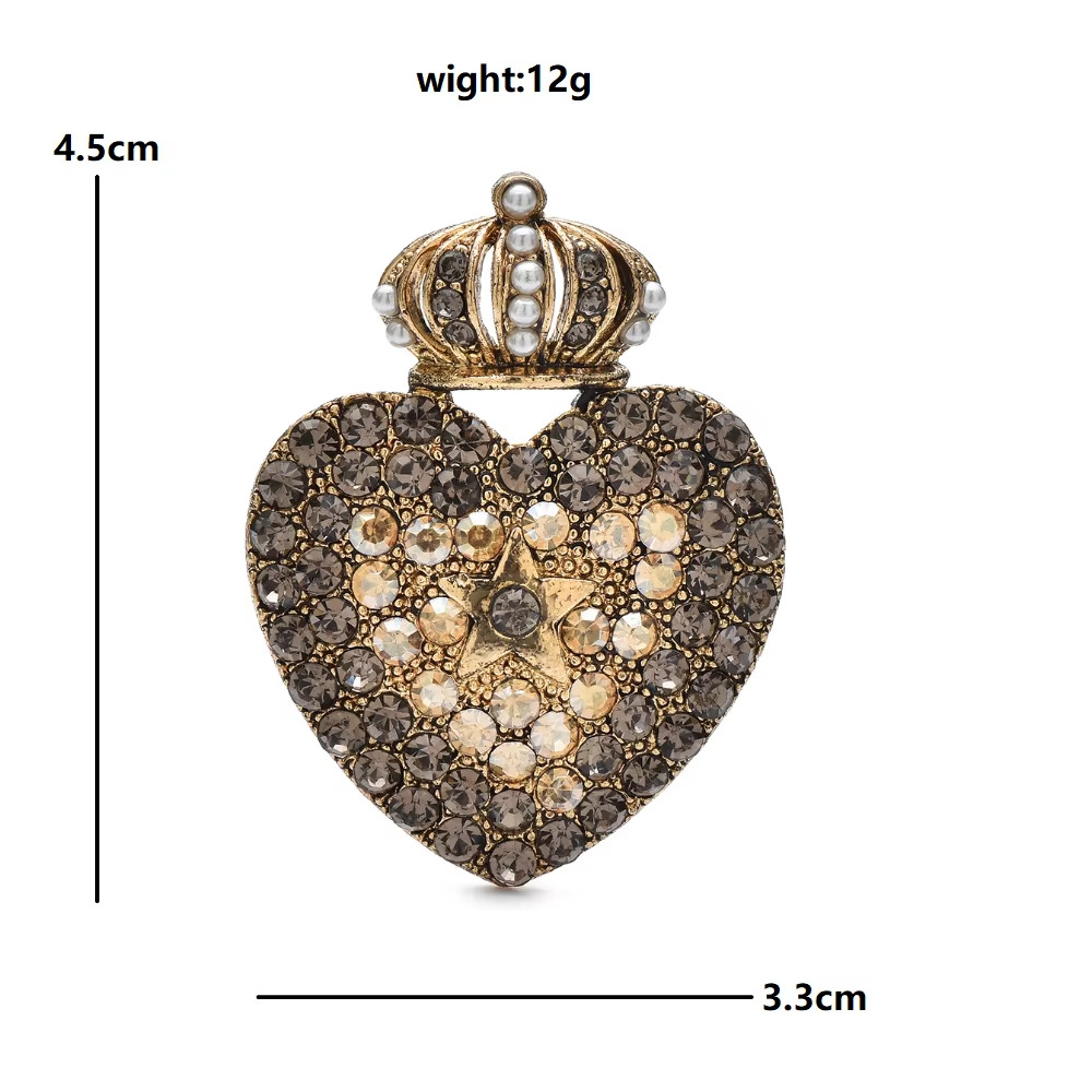 Mother’s Day Retro Crowned Heart Brooch Rhinestone Gold Love Pin Jewelry Gift