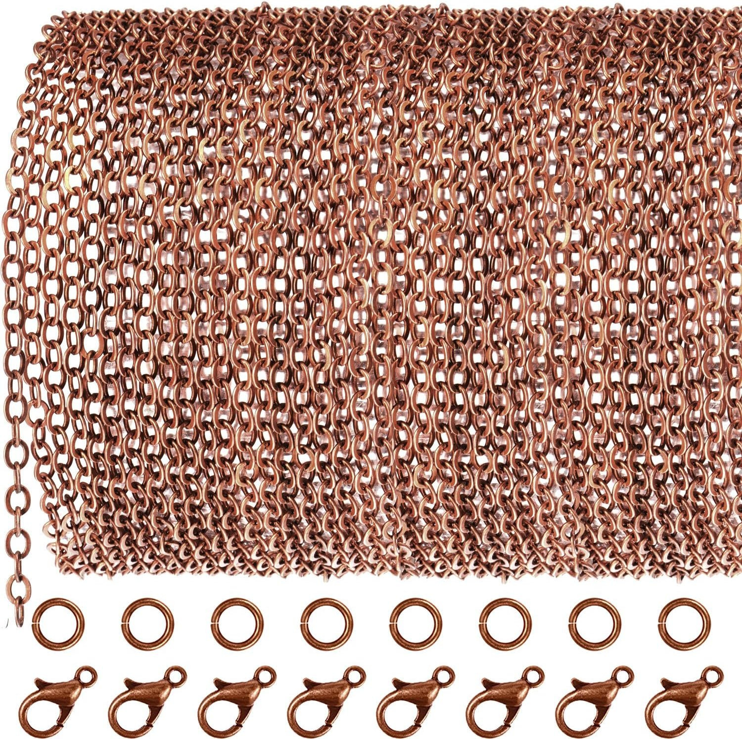 33 Feet Antique Red Copper Chain Link Necklace with 30 Pieces Jump Rings and 20