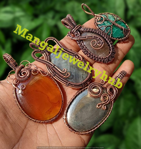 Cherry Quartz & Mix Gemstone 10PCS Pendants Cooper Wire Wrap Bulk Jewelry Lot