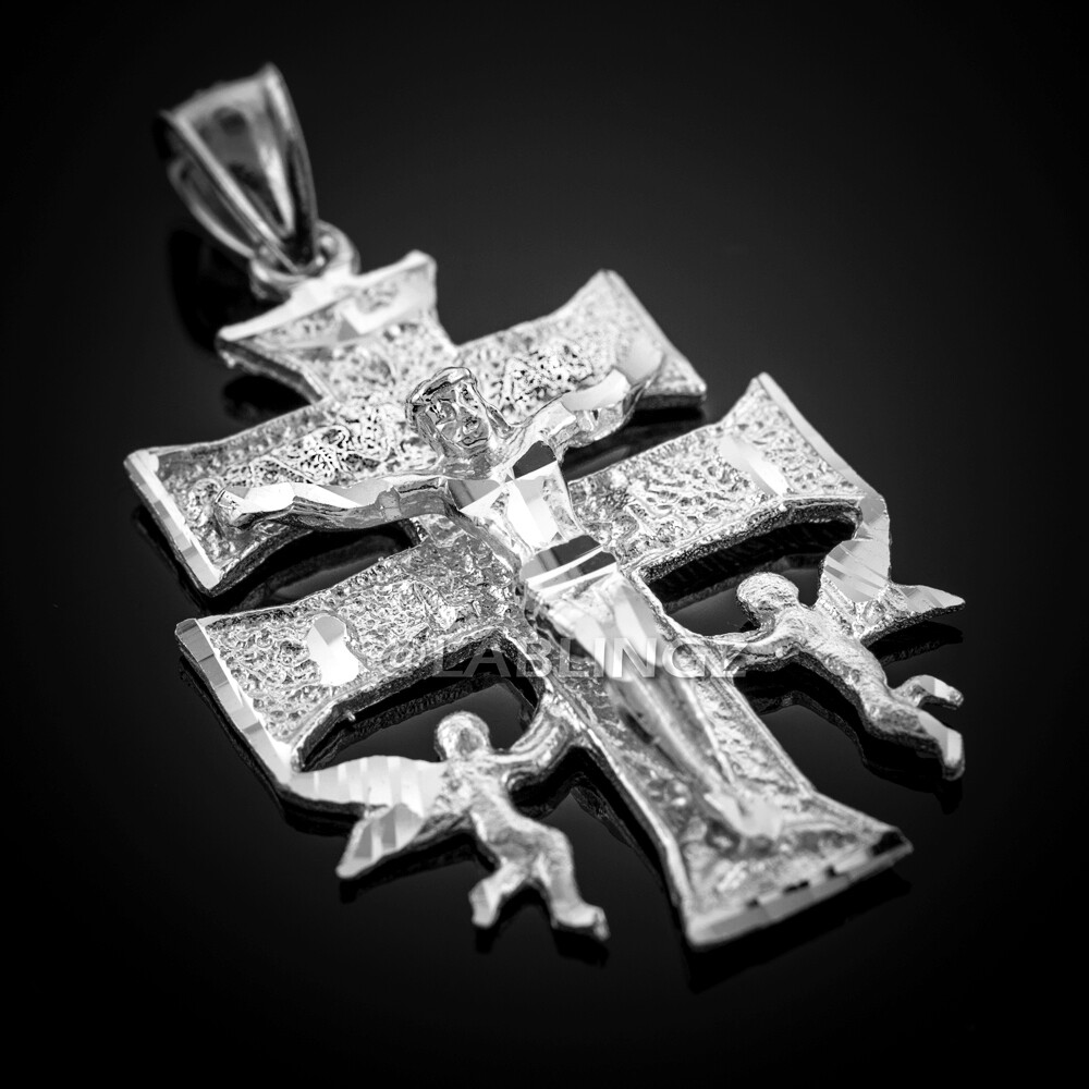 Gold Caravaca Crucifix Double Cross with Angels Crucifix Pendant