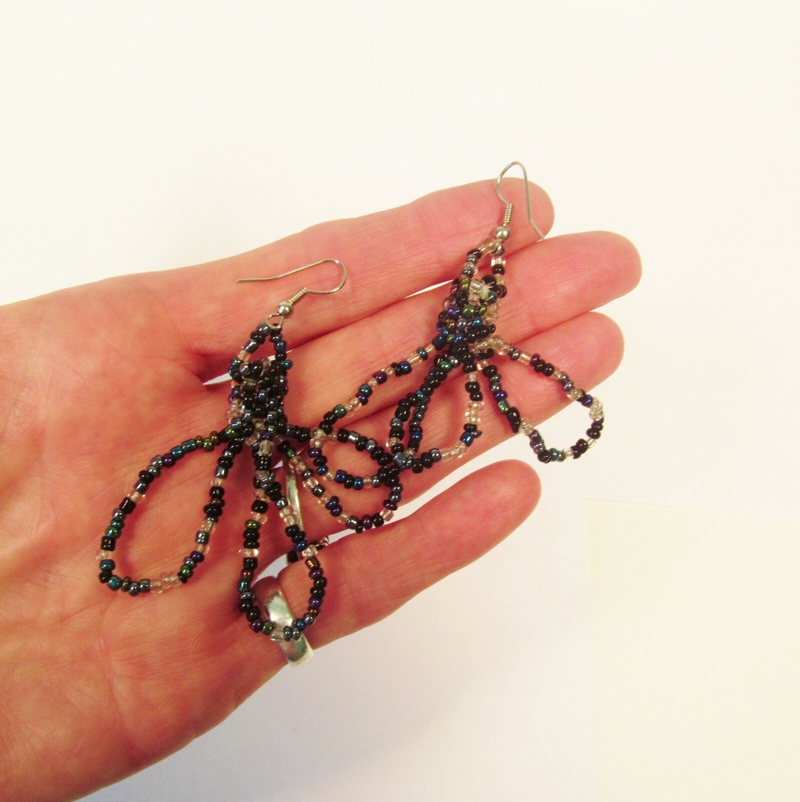 2″ Black Multicolor Simple Style Handmade Dangle Hoop Seed Bead Earring