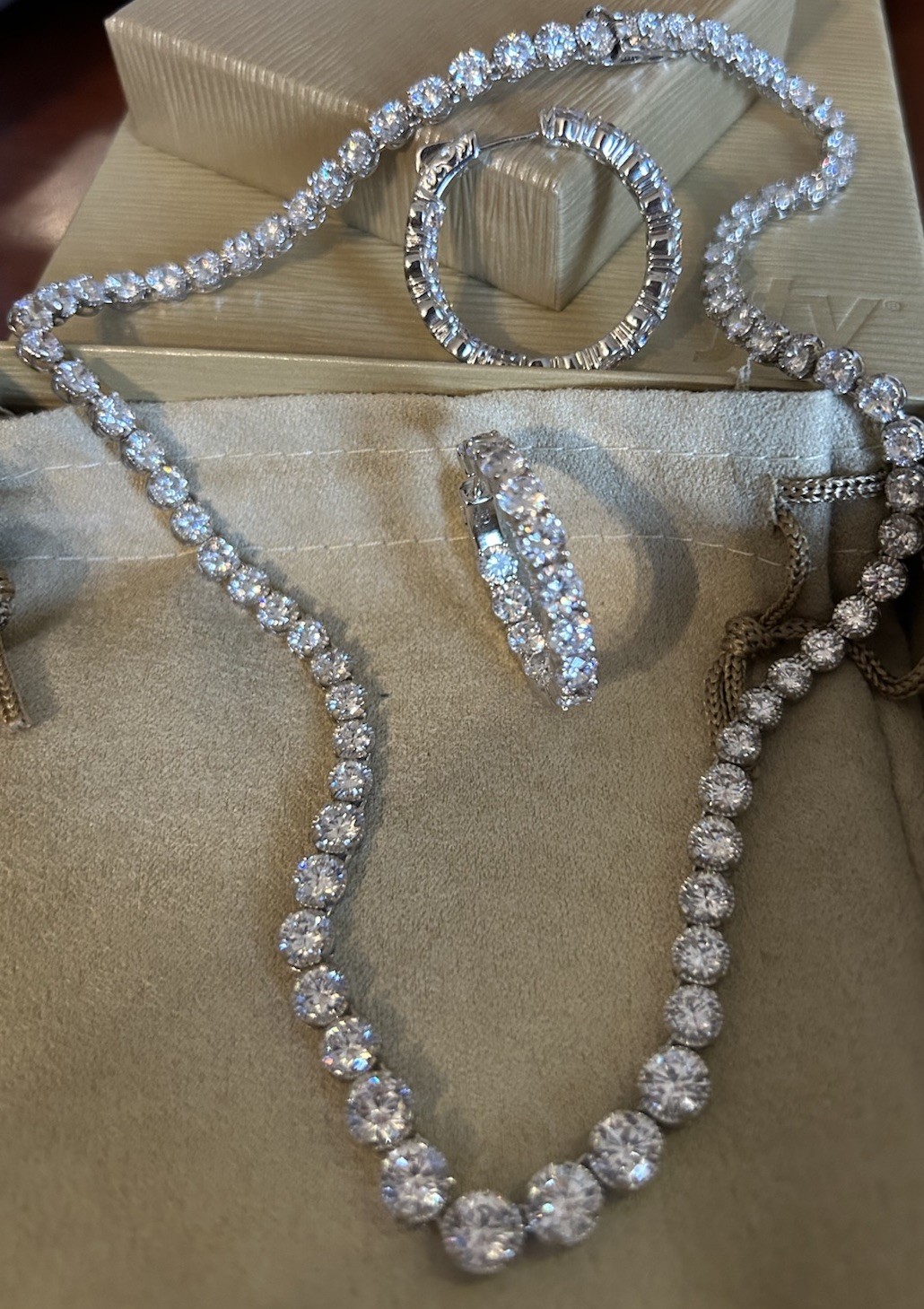 Rhodium plated S/S Bella Luce diamond simulated tennis necklace & Hoop earrings