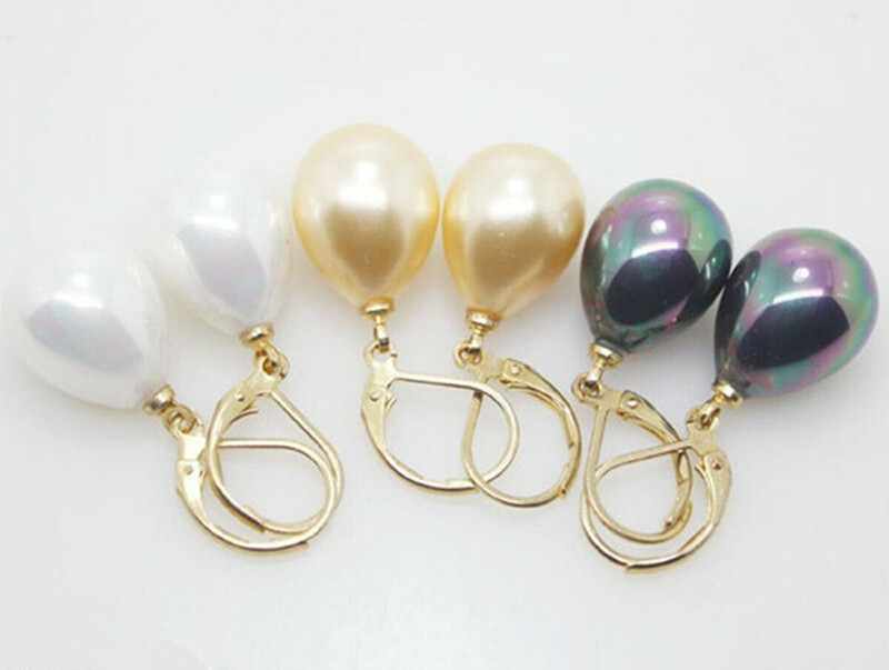 Wholesale 3 colors 12X16MM White Yellow Black Shell Pearl Gold Drop Earrings AAA