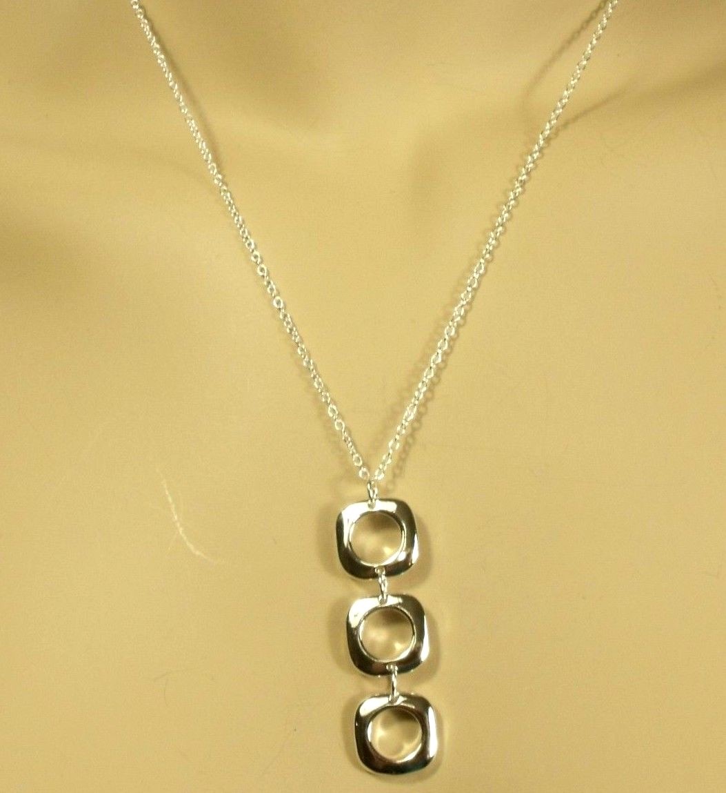 Triple Square Silver Pendant Polished 18″ Necklace Lobster Claw Fasten