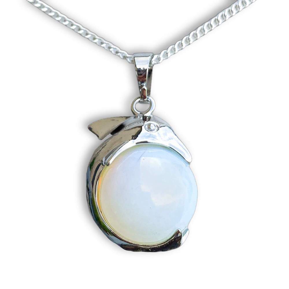 Opalite Sphere Dolphin Pendant Necklace