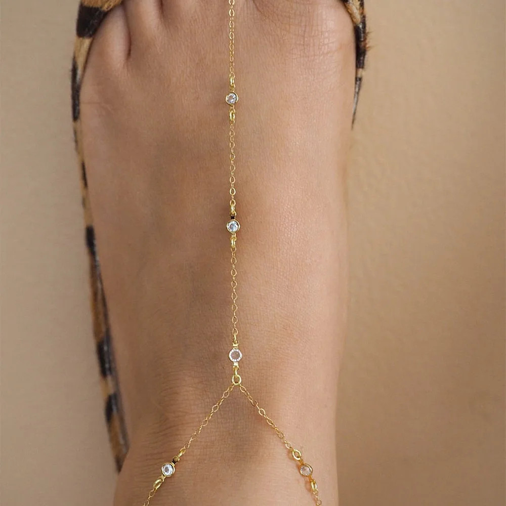 Exquisite Crystal Toe Chain Personality Gold Color Fine Chain Fingering Together