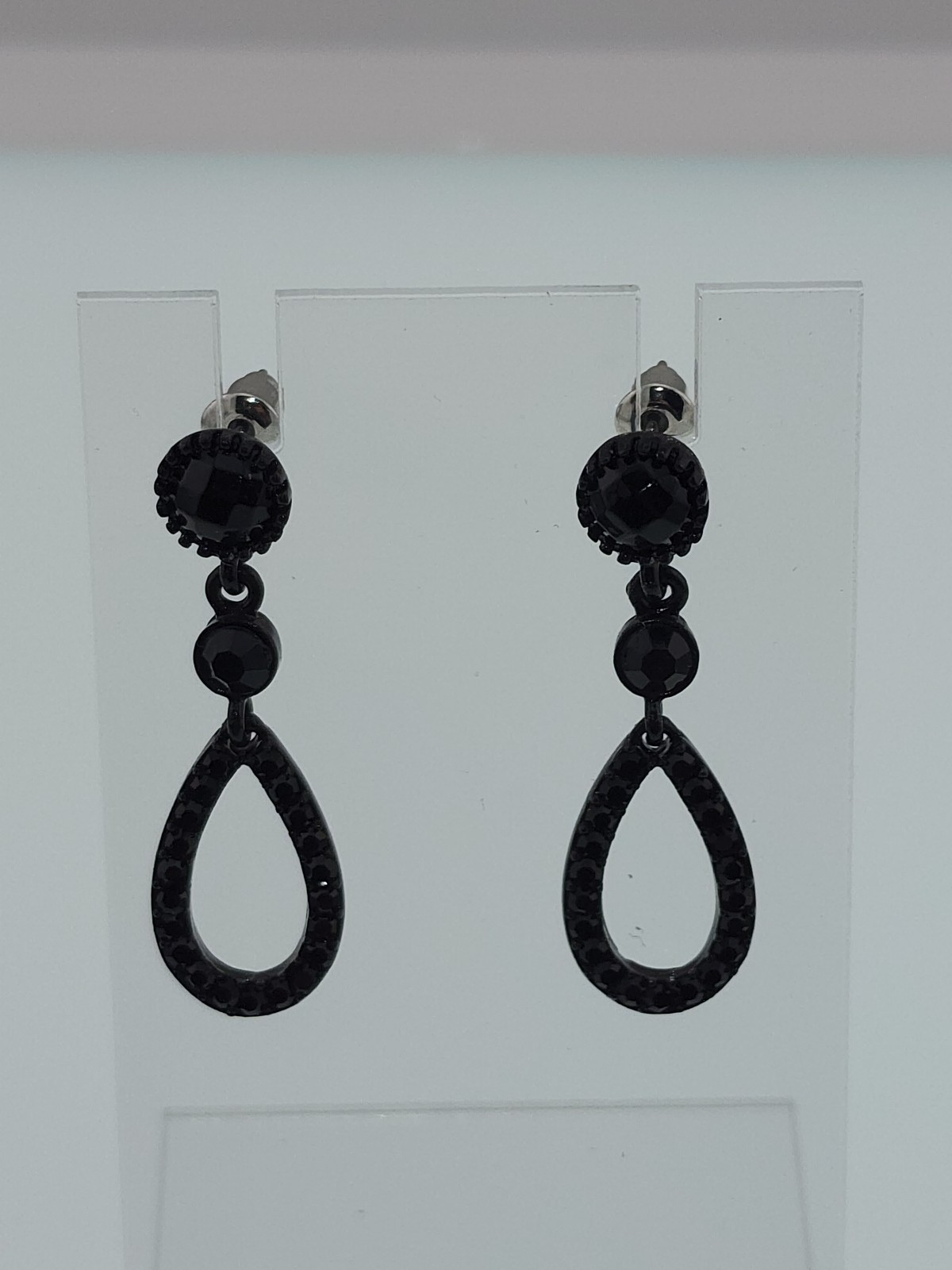 Dangle Drop Black Stone Post Back Earrings