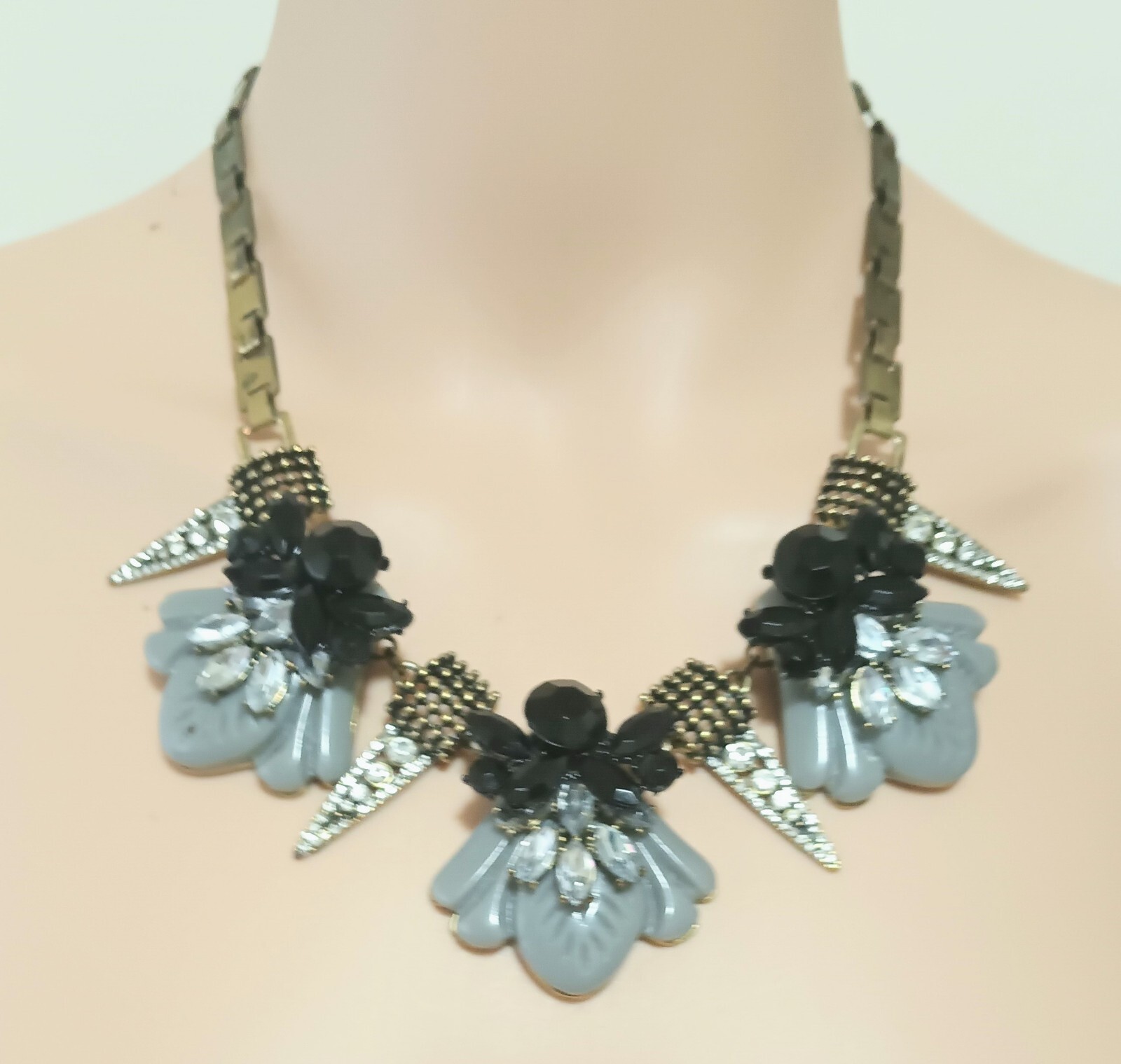 Mixed Media Acrylic Metal Rhinestone Statement Necklace
