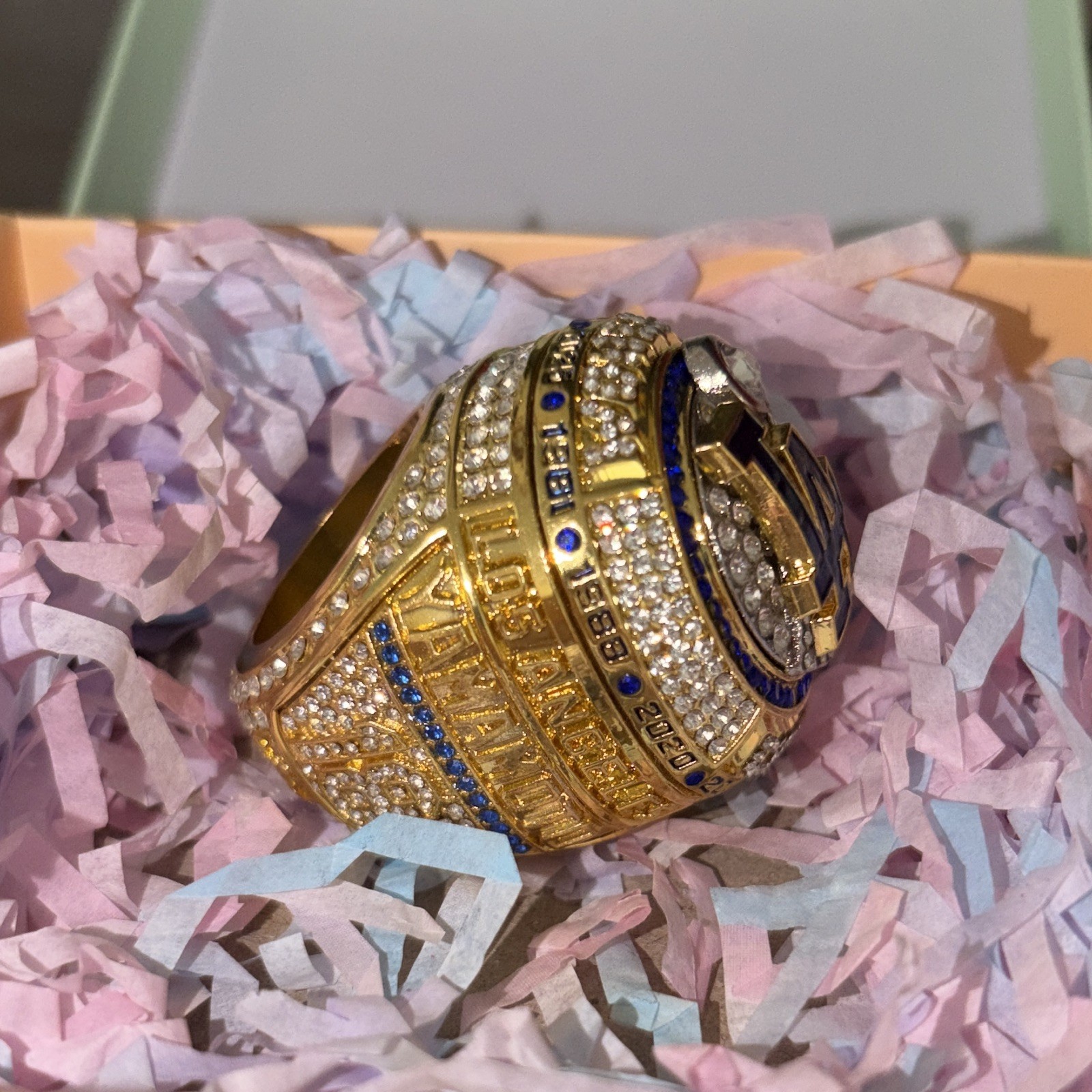 LA Dodgers Gold Tone Championship Statement Ring w/ Simulated Clear CZ Stones