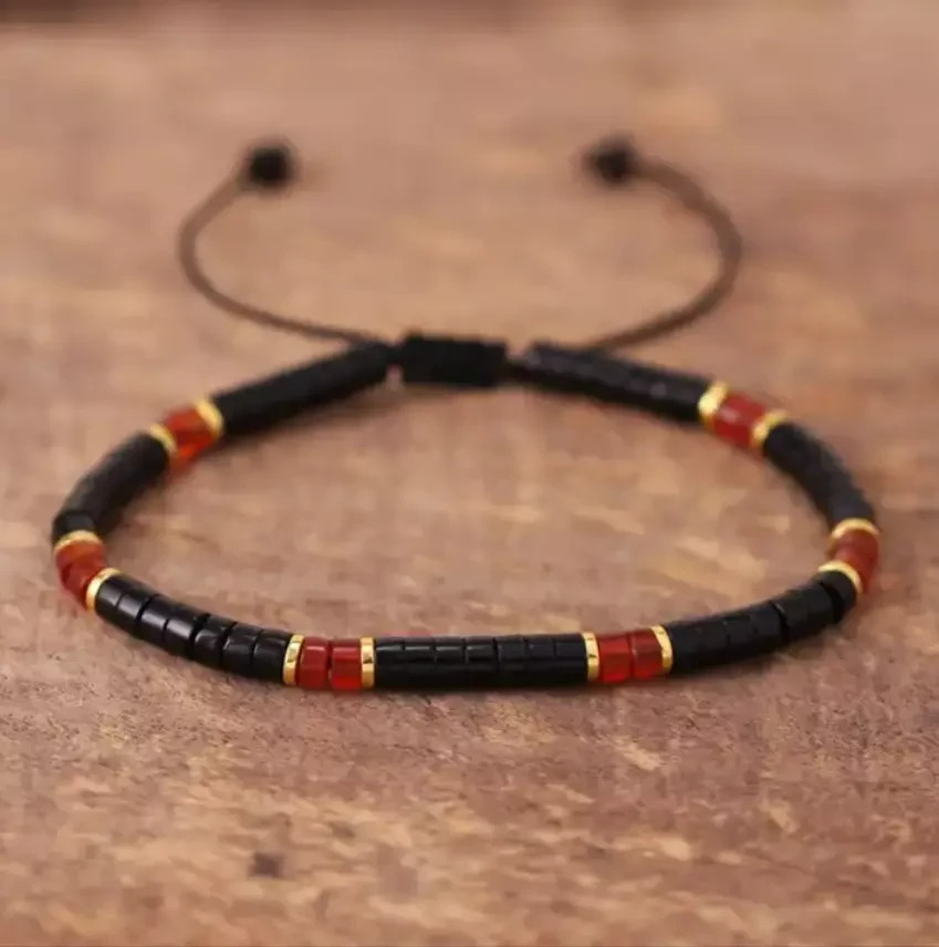 Black Onyx & Carnelian Stone Bead Bracelet Healing Protection Woman Man Bracelet