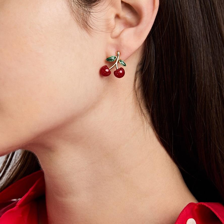 NWT Coach Red Glitter Cherry Stud Earrings Gold Plated