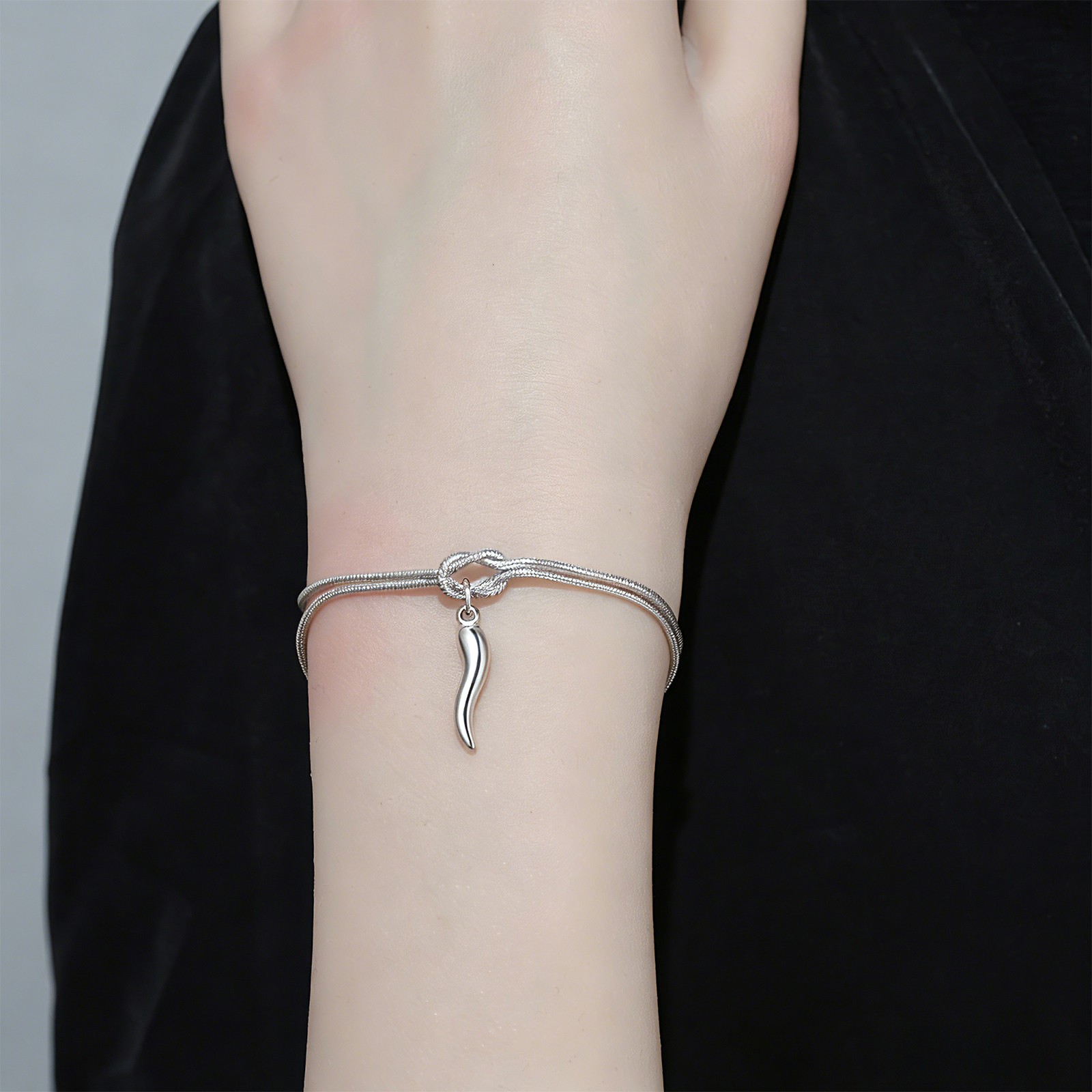Women’s Infinity Knot Italian Horn Pendant Stainless Steel Bracelet Adjustable