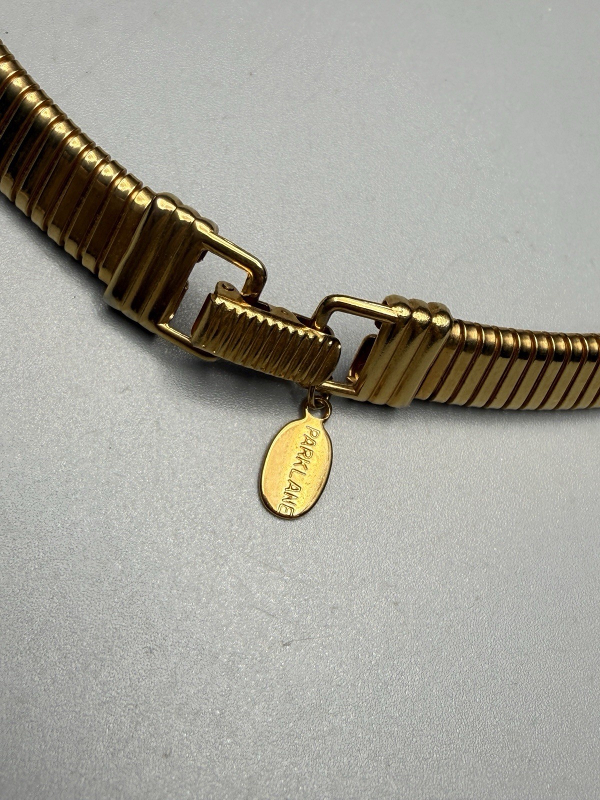 Park Lane Designer Signed Gold Plated Omega Tubogas Choker Necklace 17.5” VTG