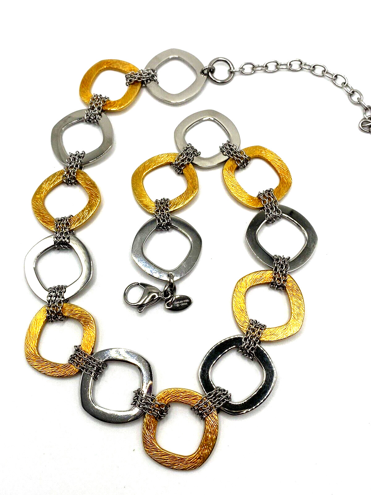 Steel By Design QVC Necklace Gold & Silver Tone Stainless Steel Square Links