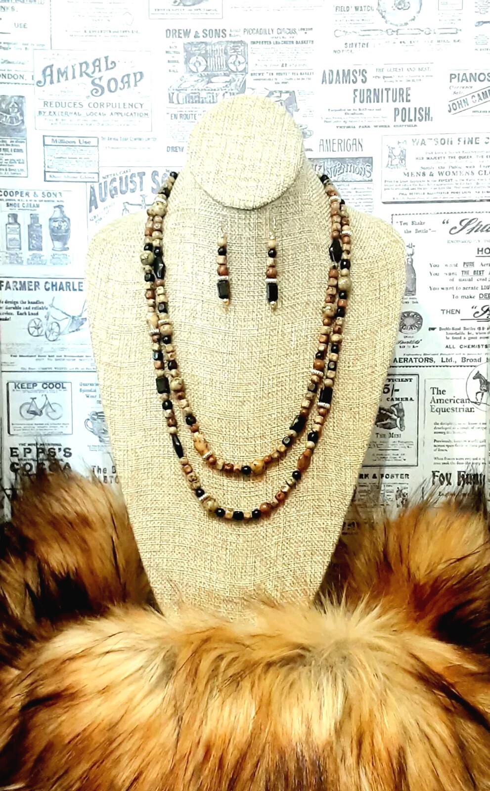 STELLA and DOT 🧿 Stunning 2 Strand Brown Tones 11″L Necklace + 2″L Earrings Ap5
