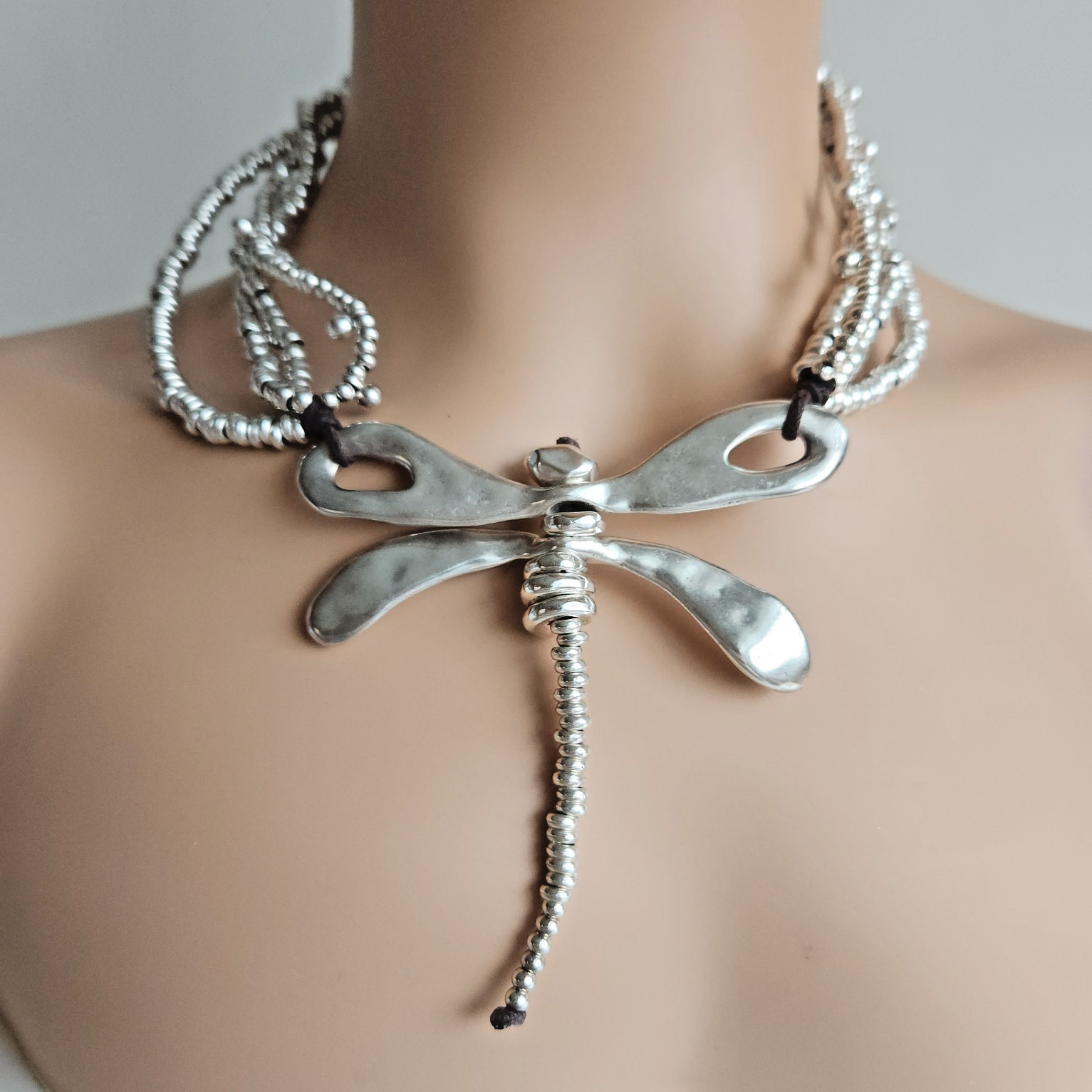 Uno de 50 Dragonfly Necklace Silver Tone Multi Strand Handcrafted in Spain 17″
