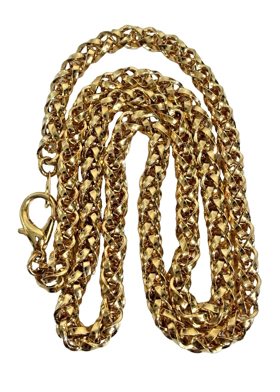 Unsigned Heavy Gold Tone Chunky Wheat Link Chain Necklace 24″ x 6mm