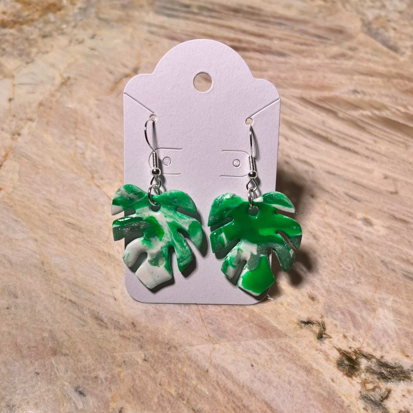 MONSTERA CLAY EARRINGS HANDMADE, GLAZED GREAT GIFT IDEA (SELECT FROM PHOTOS) #2