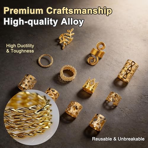 Hair Braids Dreadlock Non-Piercing Ear Clip Beard 1 Count (Pack of 40) Gold