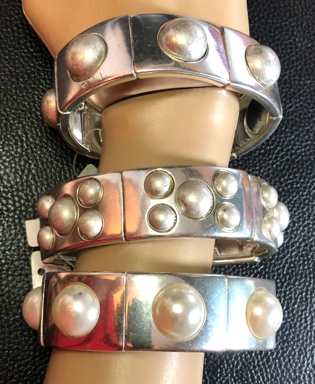 Silver Bangle Stretch Bracelet Fashion Statement Modern Brutalist Set 3pc 8513